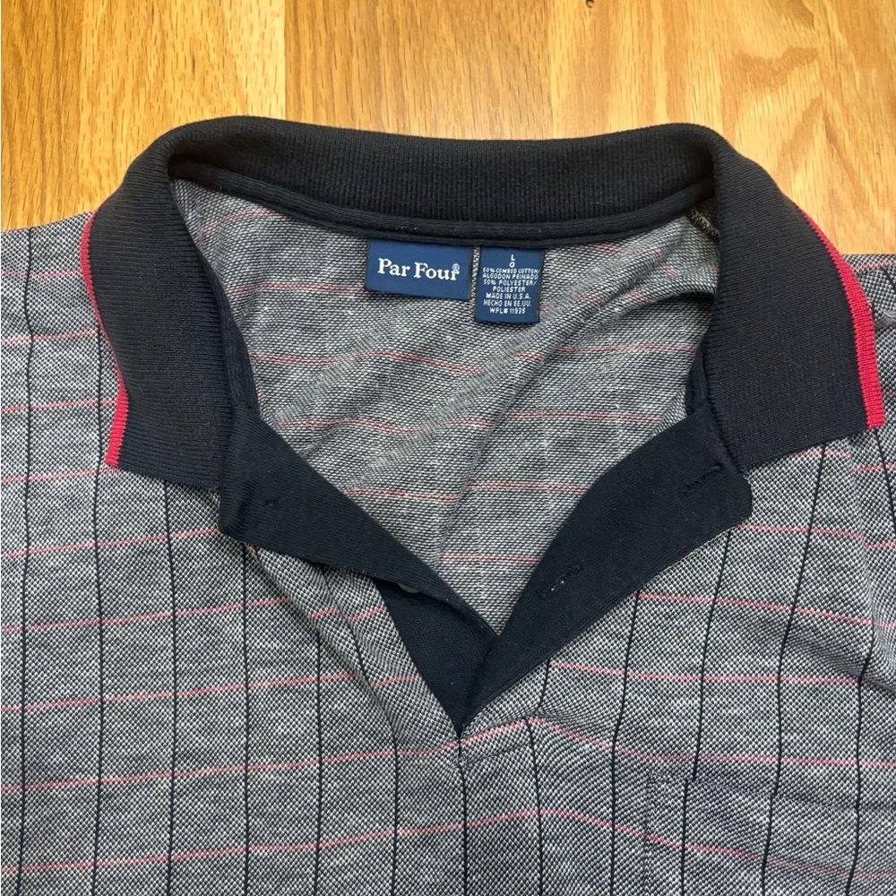 Vintage Par Four Men's Navy and Gray Polo Shirt